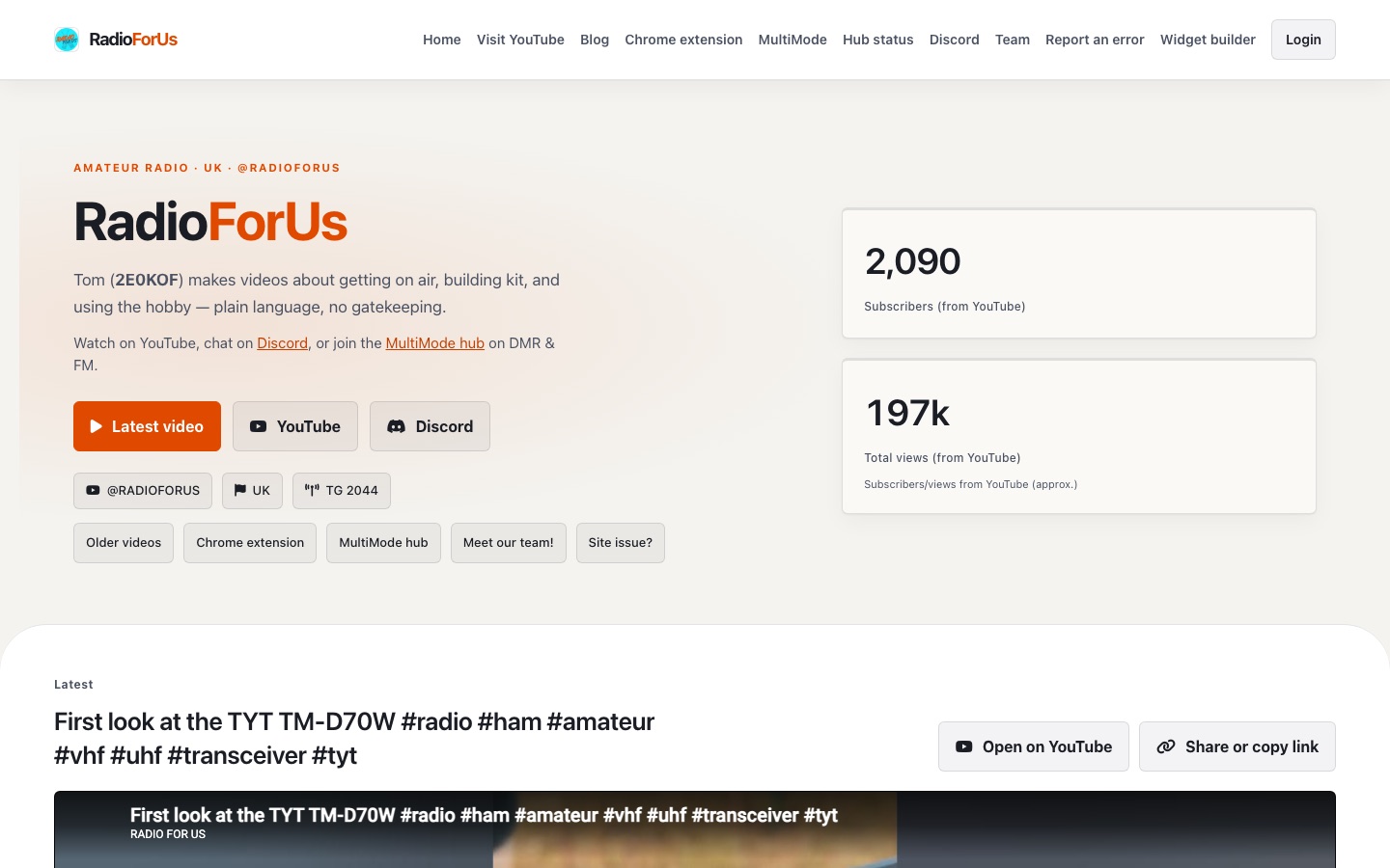 Screenshot of the Radio For Us website